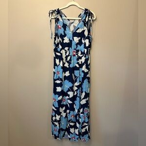 Jessica Simpson Blue Floral Ruched Shoulder dress